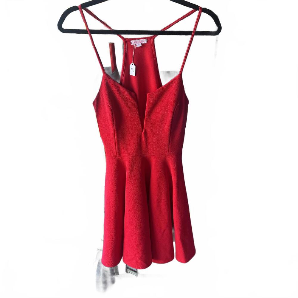 Agaci -L- Chic Red Flare Dress with Straps
